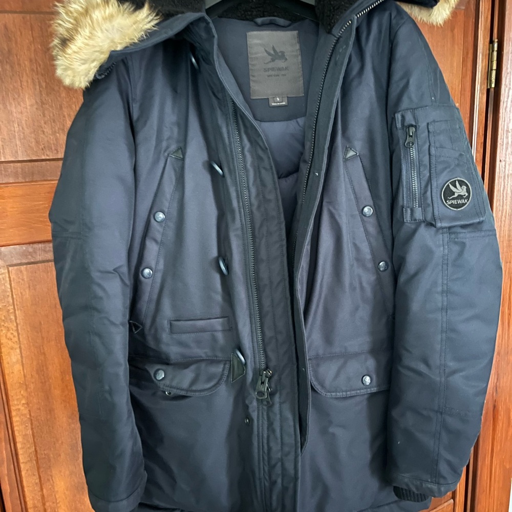 Spiewak Blue Puffer Jacket with Fur-Trimmed Hood